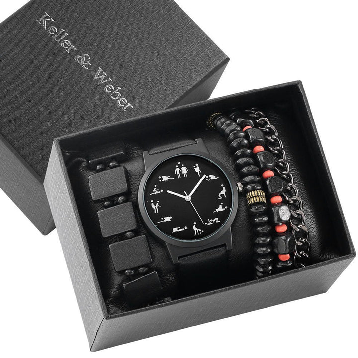 Mens Gift Box Set Watch Fashion Watch Bracelet Set Quartz Image 1