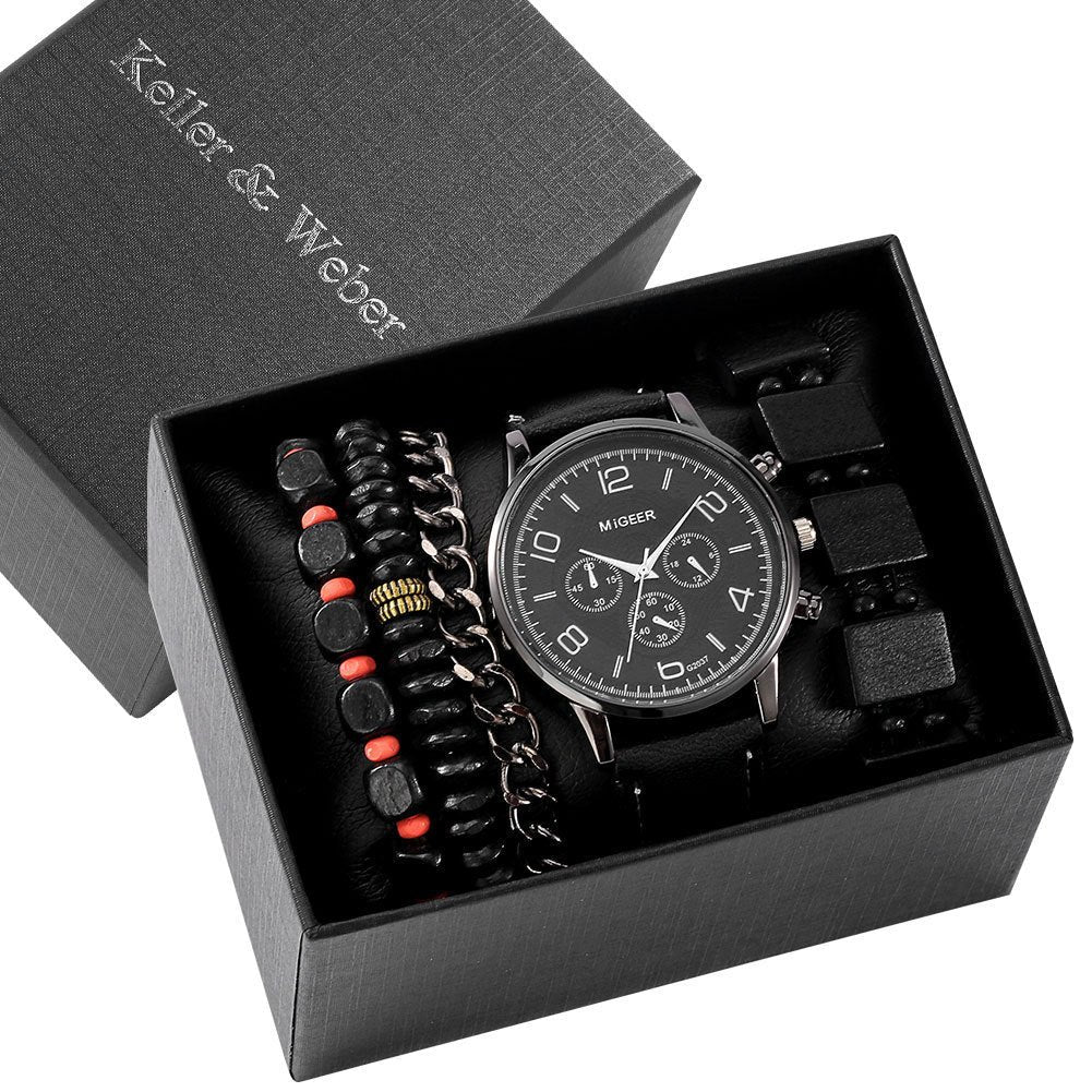 Mens Gift Box Set Watch Fashion Watch Bracelet Set Quartz Image 4