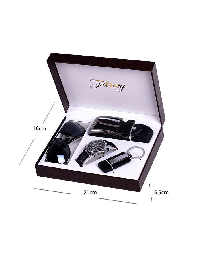 Mens Gift High-End Watch Fashion Sunglasses Keychain 4 Piece Set Image 3