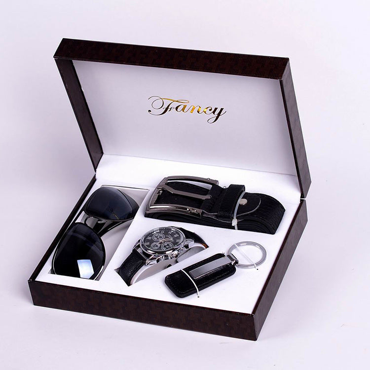 Mens Gift High-End Watch Fashion Sunglasses Keychain 4 Piece Set Image 4