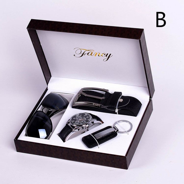 Mens Gift High-End Watch Fashion Sunglasses Keychain 4 Piece Set Image 1