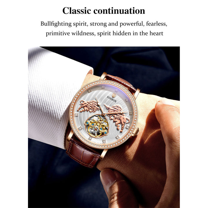 Mens Mechanical Watch Diamond Set Commemorative Waterproof Image 4