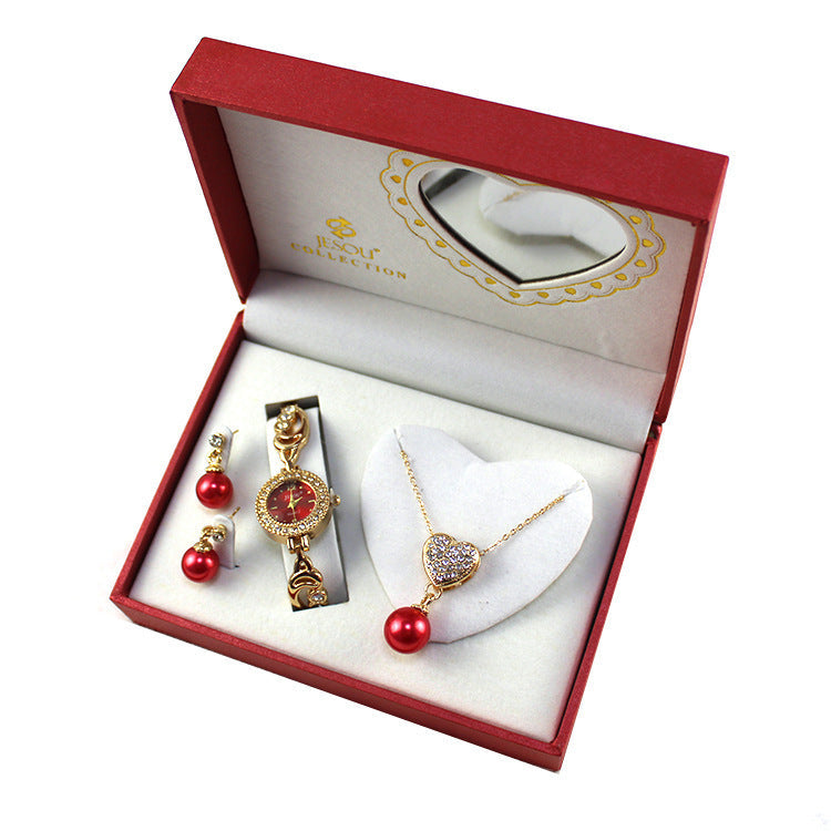 Fashion Womens Watch Necklace Earrings Jewelry Three-piece Gift Set Image 1