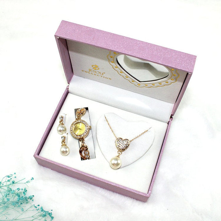 Fashion Womens Watch Necklace Earrings Jewelry Three-piece Gift Set Image 3