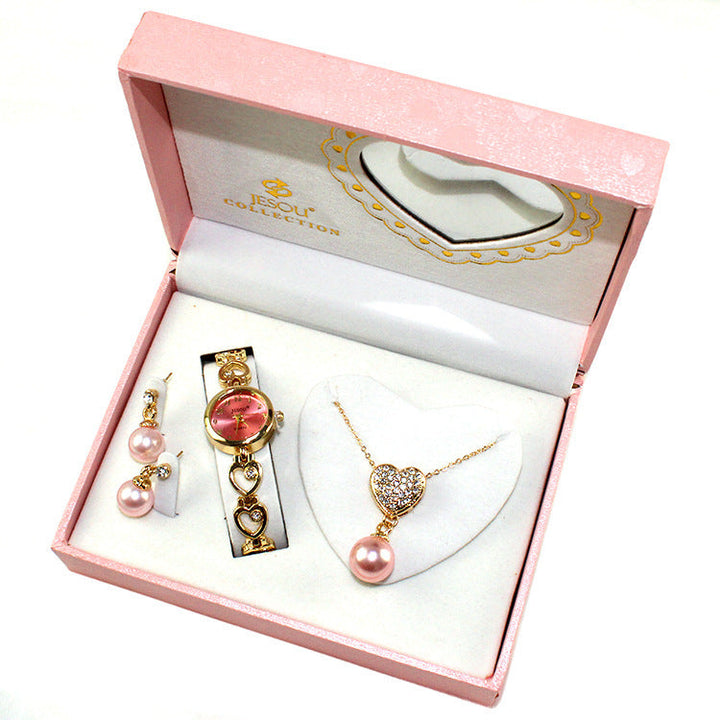 Fashion Womens Watch Necklace Earrings Jewelry Three-piece Gift Set Image 4