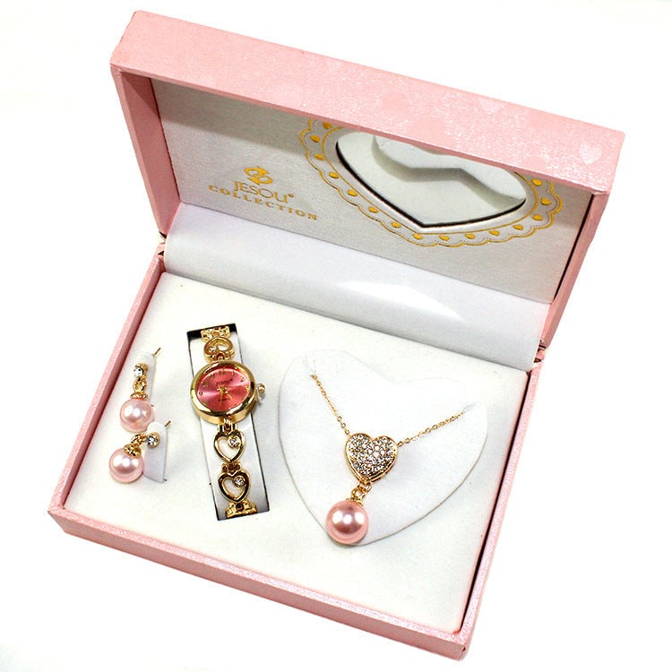 Fashion Womens Watch Necklace Earrings Jewelry Three-piece Gift Set Image 1