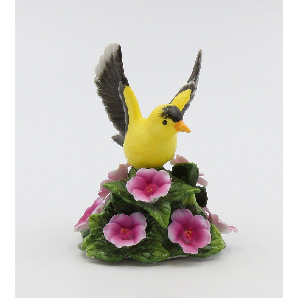 Ceramic Goldfinch Bird Figurine 4in Flowers Vintage Garden Decor Image 2