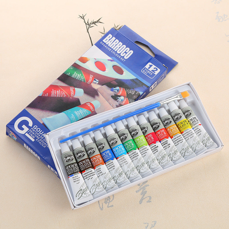 12 Colors 6ml Gouache Paint Set Beginners DIY Art Supplies Image 1