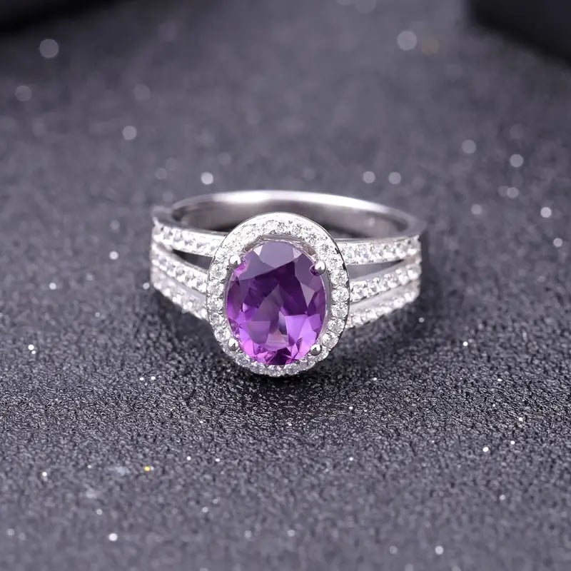 BRILLAR-1216mm 10ct Gemstone Ring a Large Carat Natural Amethyst Ring with Black Striped Patterns a Fashionable Natural Image 2