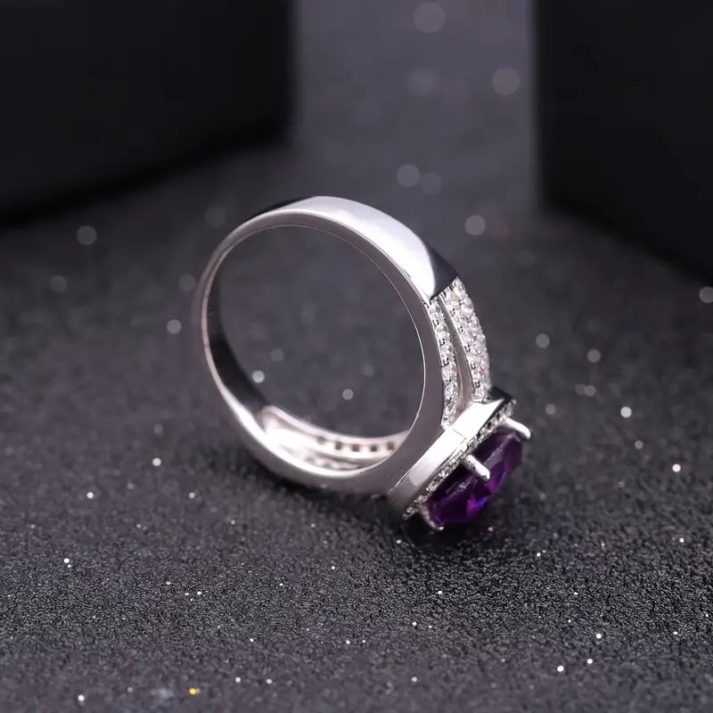 BRILLAR-1216mm 10ct Gemstone Ring a Large Carat Natural Amethyst Ring with Black Striped Patterns a Fashionable Natural Image 3