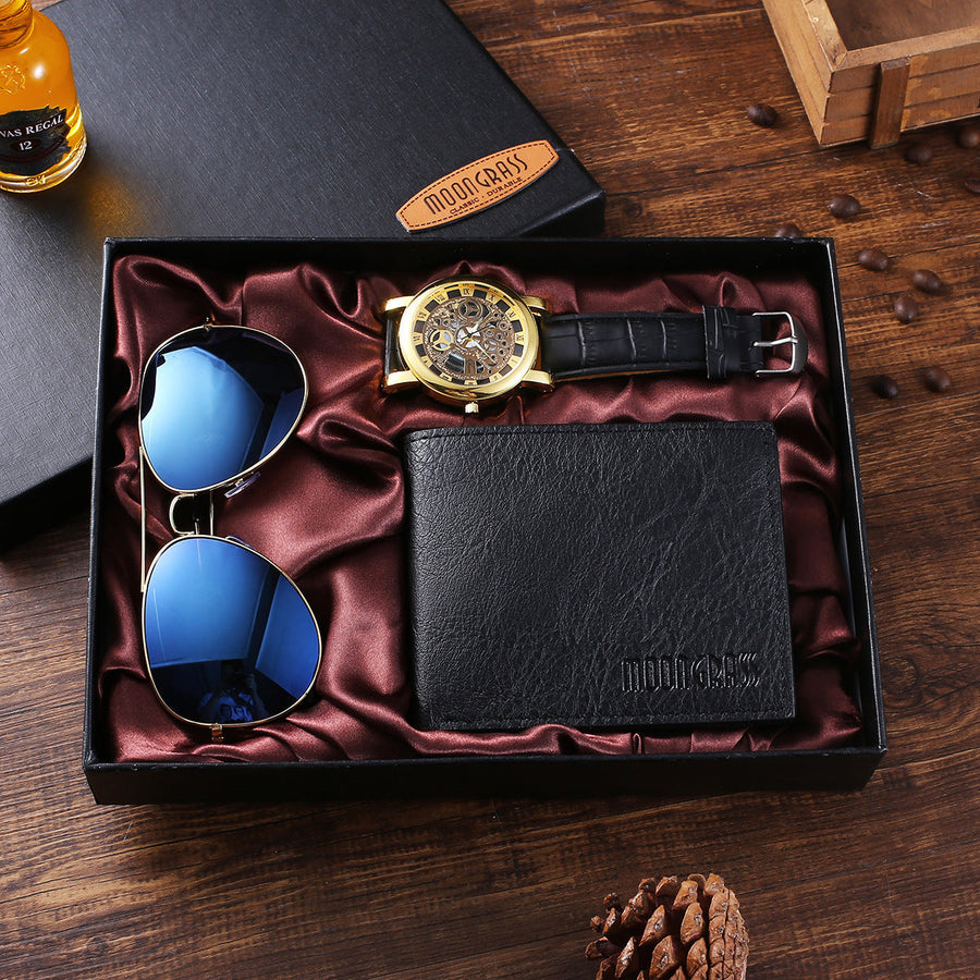 Glasses Big Dial Quartz Watch Wallet Gift Set Image 1