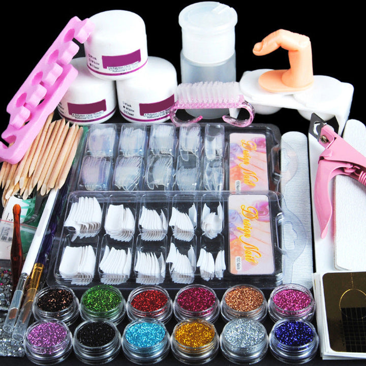 Nail Art Set Full Crystal Powder White Transparent Extension Image 1