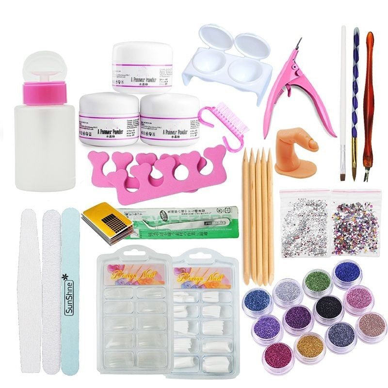 Nail Art Set Full Crystal Powder White Transparent Extension Image 2