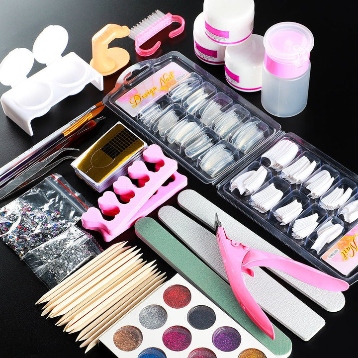 Nail Art Set Full Crystal Powder White Transparent Extension Image 4