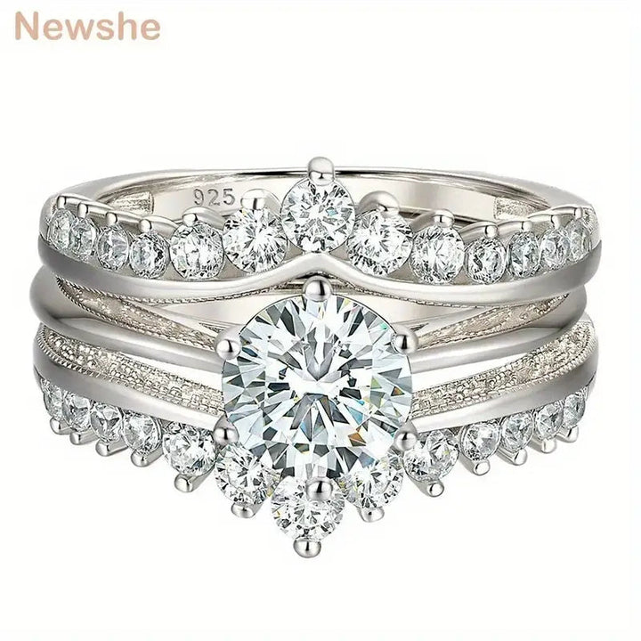 Newshe Luxury Solid 925 Sterling Silver Wedding Engagement Rings Set Image 1