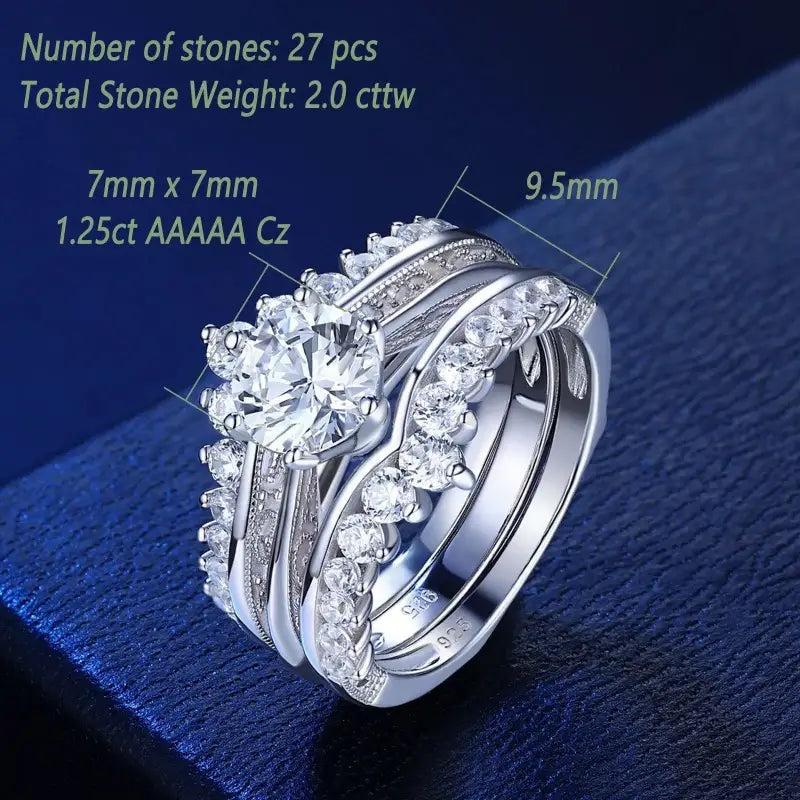 Newshe Luxury Solid 925 Sterling Silver Wedding Engagement Rings Set Image 3