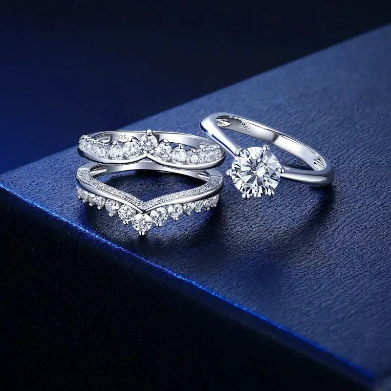 Newshe Luxury Solid 925 Sterling Silver Wedding Engagement Rings Set Image 4