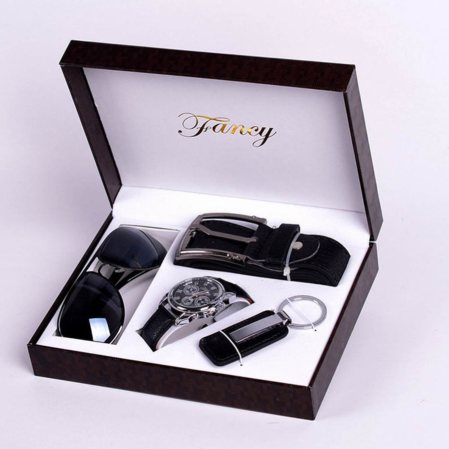 Personality Round PU BandQuartz Watch Gift Set Image 1