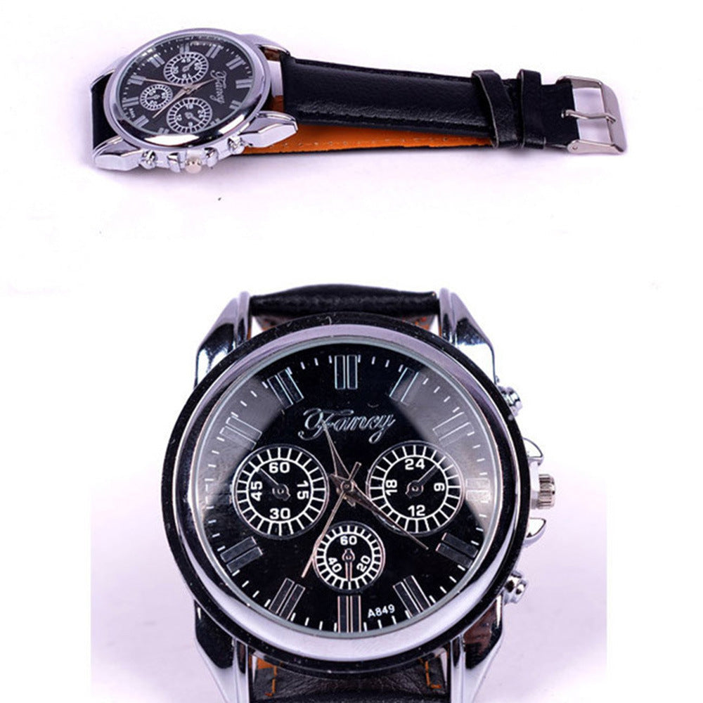 Personality Round PU BandQuartz Watch Gift Set Image 4