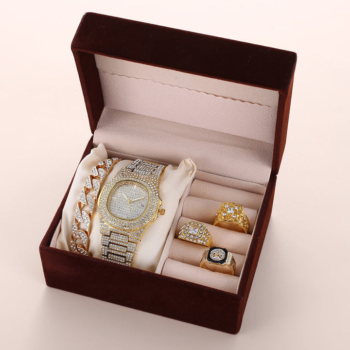 Send Father Diamond-set Calendar Disc Watch Bracelet Ring Fashion Temperament Set Gift Box Image 1