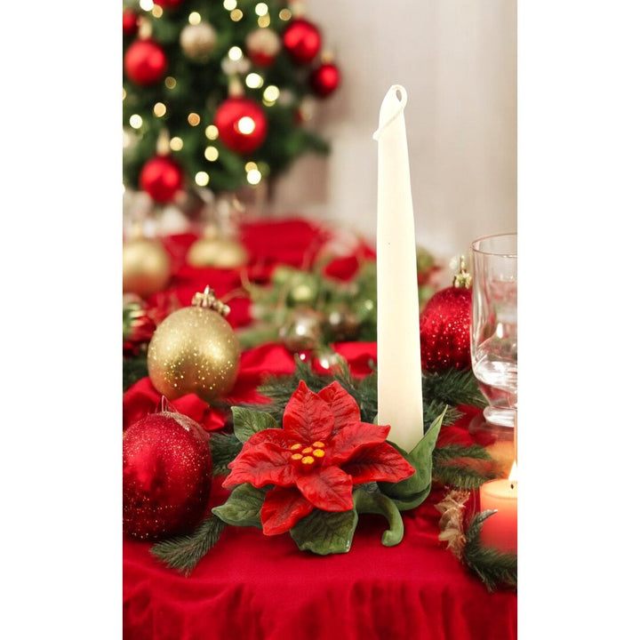 Ceramic Poinsettia Flower Candle Holder 2.5in Christmas Image 1