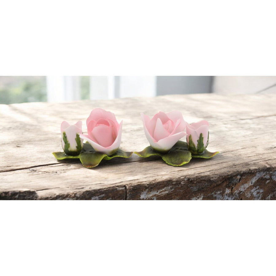 Ceramic Pink Rose Candle Holders Set of 2 3in Romantic Vintage Garden Decor Image 1