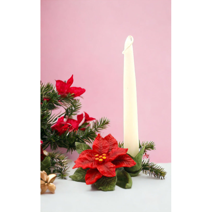 Ceramic Poinsettia Flower Candle Holder 2.5in Christmas Image 2