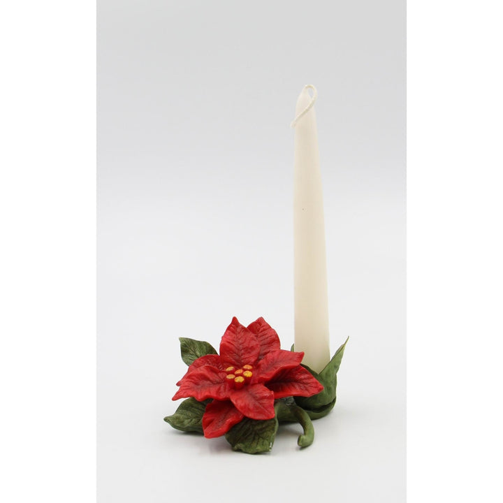 Ceramic Poinsettia Flower Candle Holder 2.5in Christmas Image 3