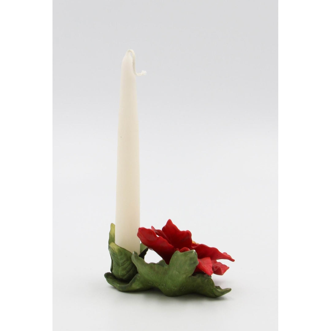 Ceramic Poinsettia Flower Candle Holder 2.5in Christmas Image 4