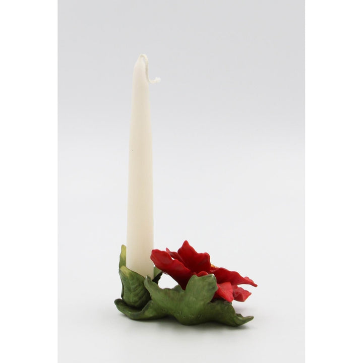 Ceramic Poinsettia Flower Candle Holder 2.5in Christmas Image 4