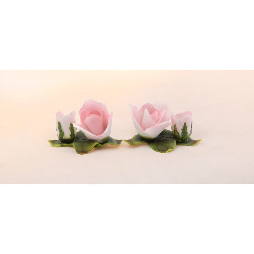 Ceramic Pink Rose Candle Holders Set of 2 3in Romantic Vintage Garden Decor Image 2