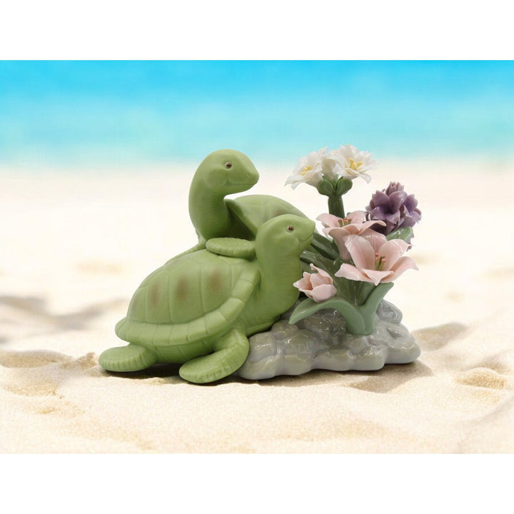 Ceramic Turtles Figurine 8.5in Flower Decor Home Accent Image 1