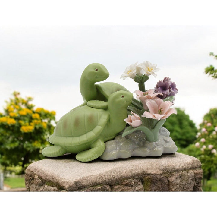 Ceramic Turtles Figurine 8.5in Flower Decor Home Accent Image 2