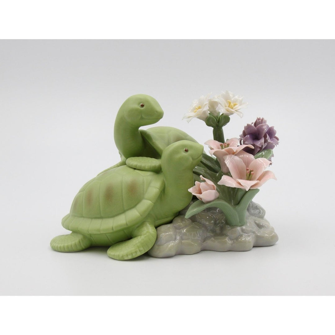 Ceramic Turtles Figurine 8.5in Flower Decor Home Accent Image 3