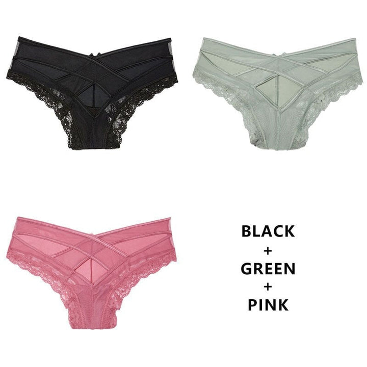 Women Fashion 3pcs/Lot Panties Lace Low-Waist Brief Female Underwear Lady Cross Strap Hollow Out Lingerie G String Image 10