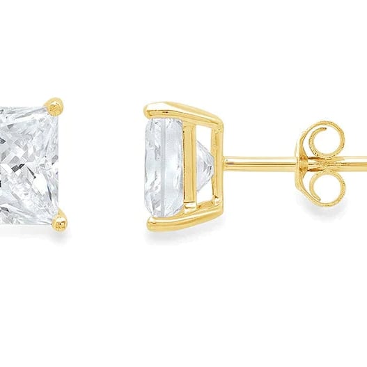 Paris Jewelry 14K Yellow Gold 1 Carat Princess Cut Diamond Stud Earrings Image 1