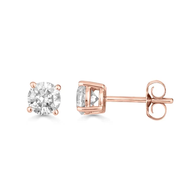 Paris Jewelry 14K Rose Gold 1 Carat Round Created Diamond Stud Earrings Image 1