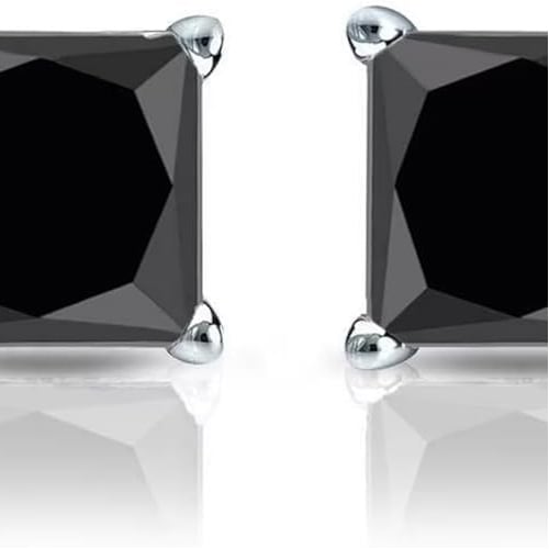 14k White Gold 1/4 Ct Black Diamond Square Stud Earrings for Women Image 2