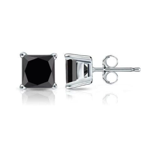 14k White Gold 1/4 Ct Black Diamond Square Stud Earrings for Women Image 3