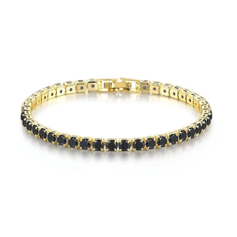 18k Yellow Gold Plated 6 Cttw Created Black Sapphire Tennis Bracelet 7.25 Inch Image 1