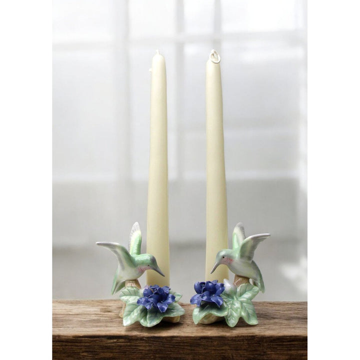 Ceramic Hummingbird Candle Holder Set of 2 Violet Flower Garden Decor Gift Image 1