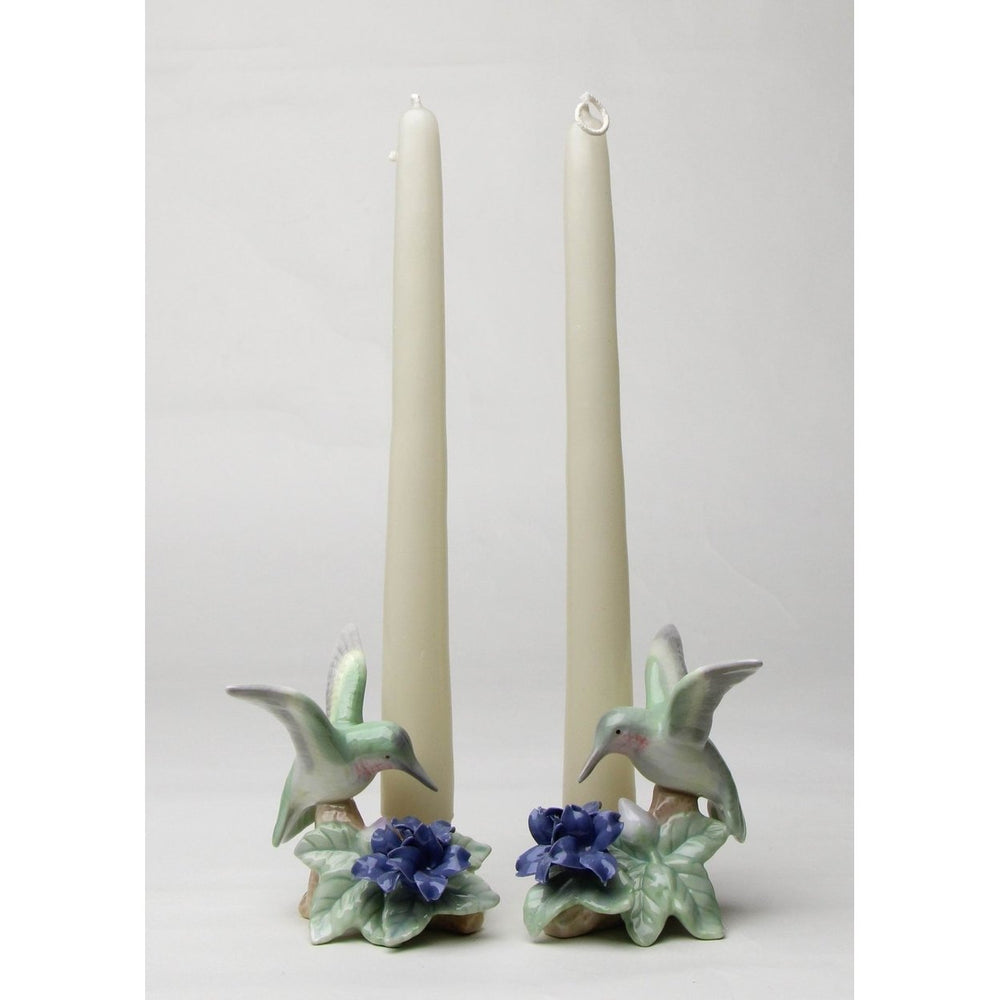 Ceramic Hummingbird Candle Holder Set of 2 Violet Flower Garden Decor Gift Image 2