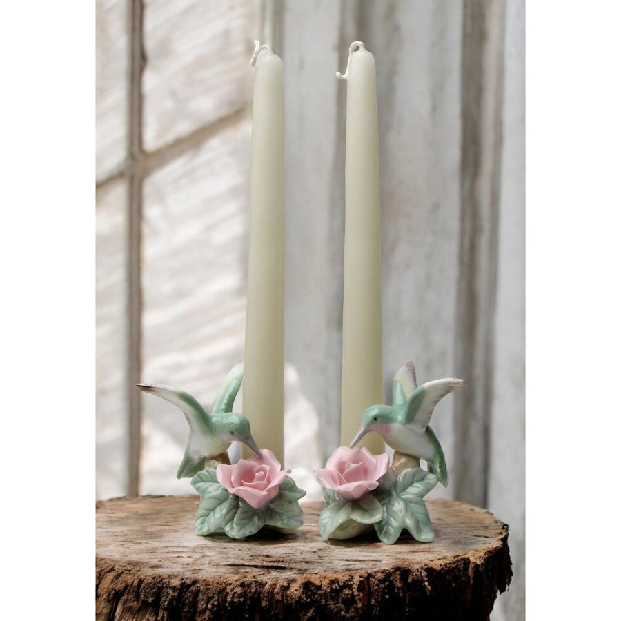 Ceramic Hummingbird Candle Holder Set of 2 3.5in Rose Flower Gift Image 1