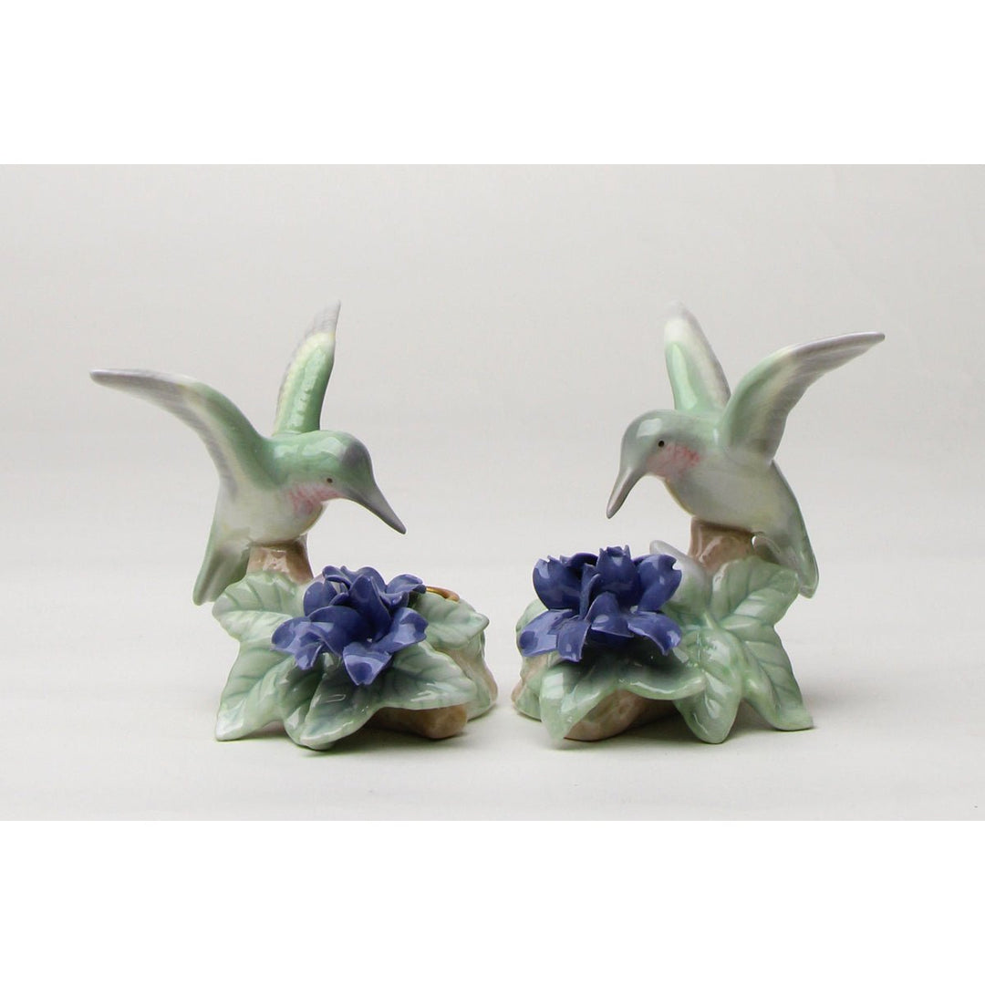 Ceramic Hummingbird Candle Holder Set of 2 Violet Flower Garden Decor Gift Image 3