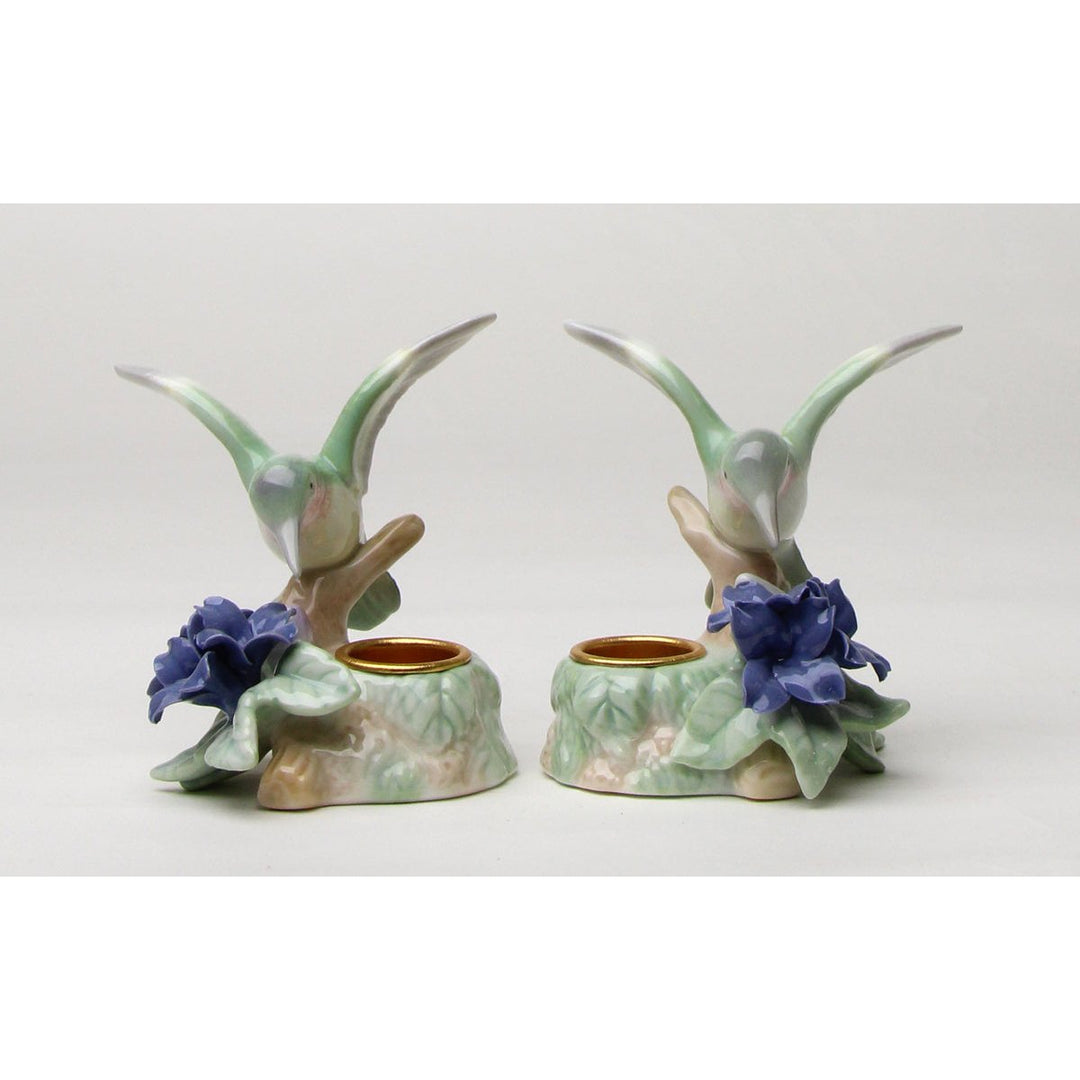 Ceramic Hummingbird Candle Holder Set of 2 Violet Flower Garden Decor Gift Image 4