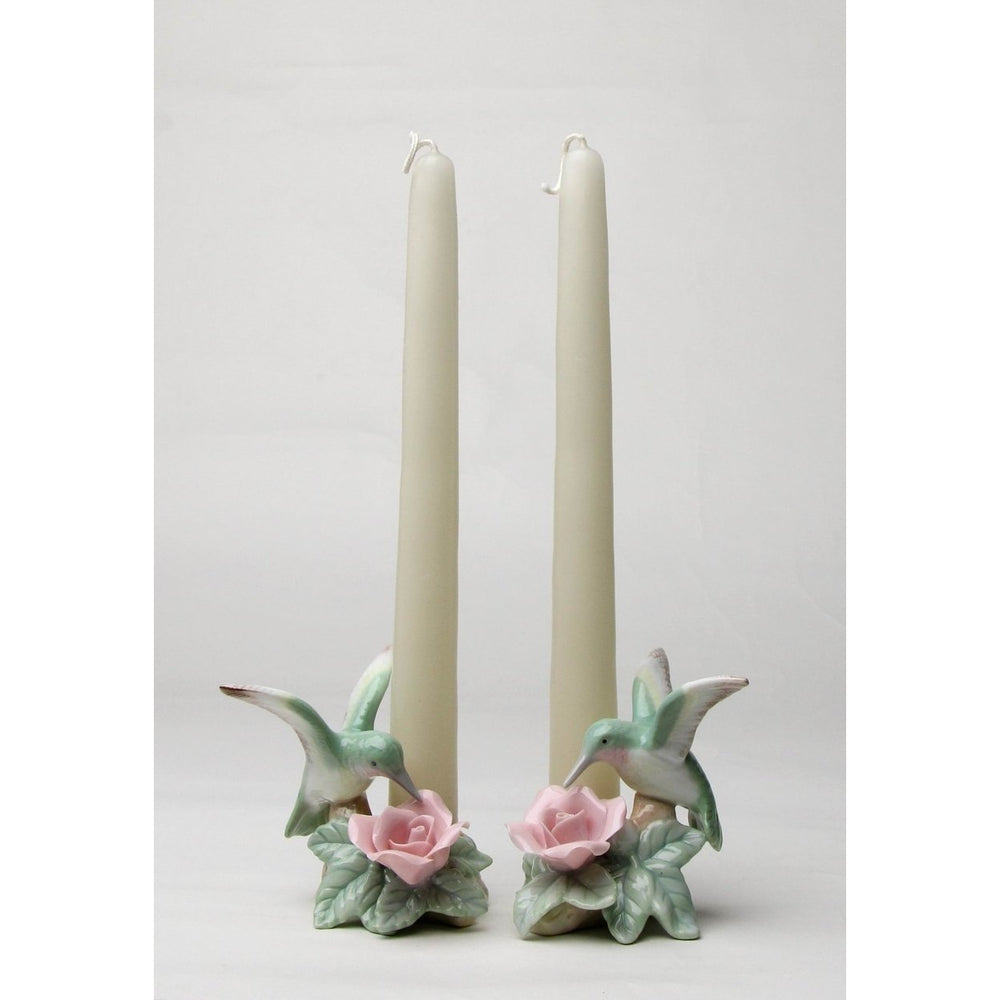 Ceramic Hummingbird Candle Holder Set of 2 3.5in Rose Flower Gift Image 2