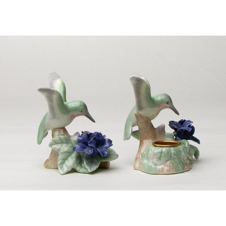 Ceramic Hummingbird Candle Holder Set of 2 Violet Flower Garden Decor Gift Image 4