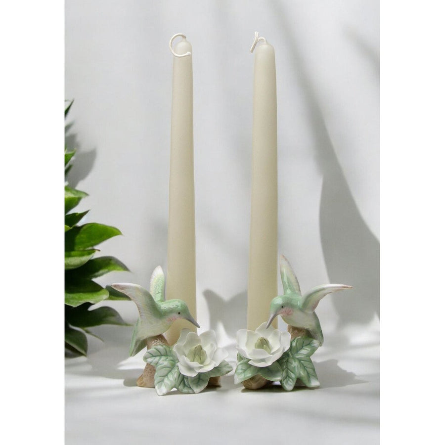 Ceramic Hummingbird Candle Holders Set of 2 Magnolia Flower Garden Decor Image 1