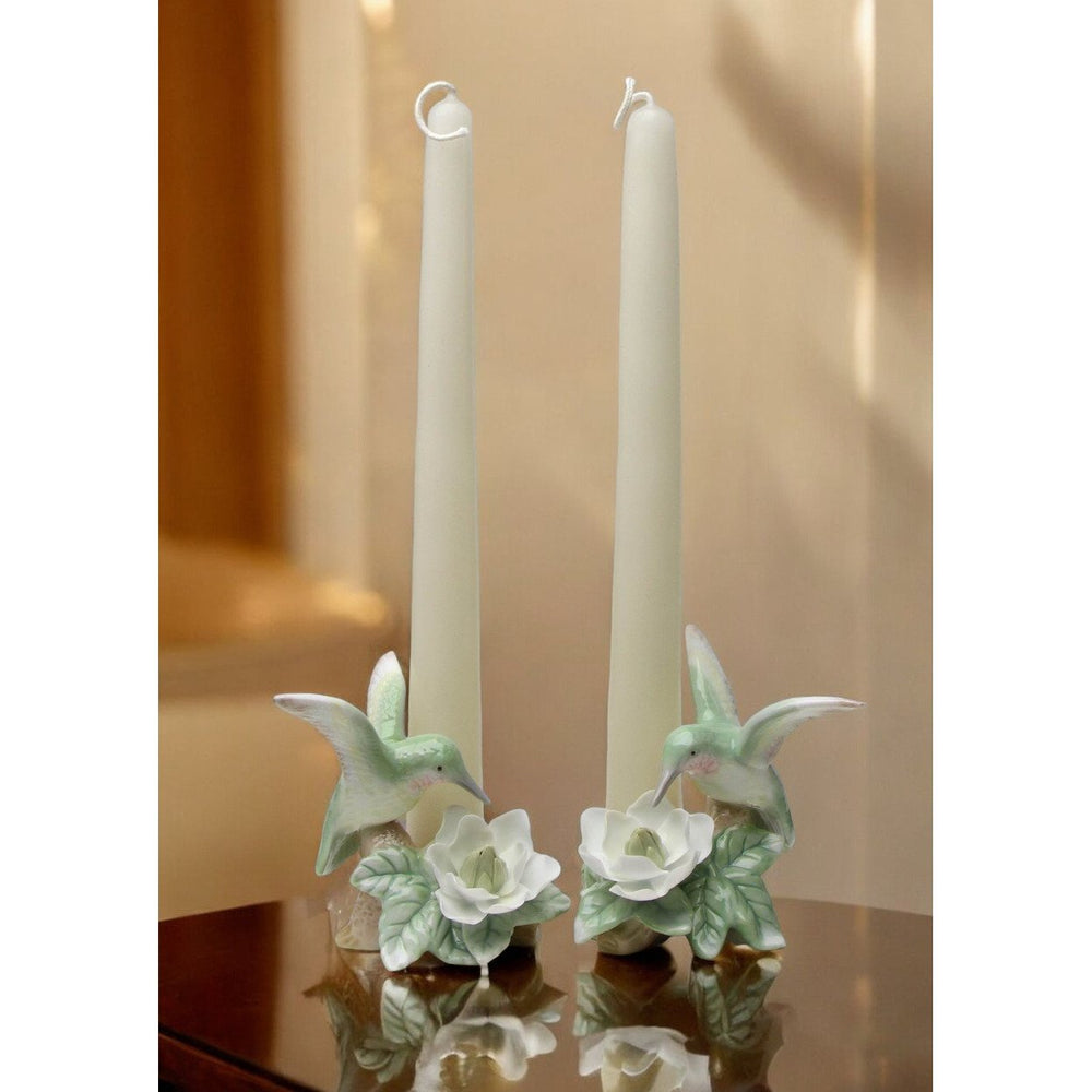 Ceramic Hummingbird Candle Holders Set of 2 Magnolia Flower Garden Decor Image 2