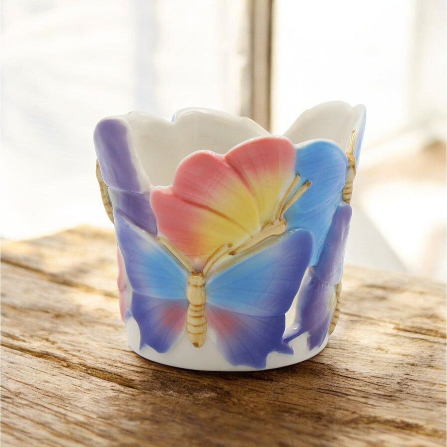 Ceramic Rainbow Butterfly Votive Candle Holder 2 3/4" Image 1